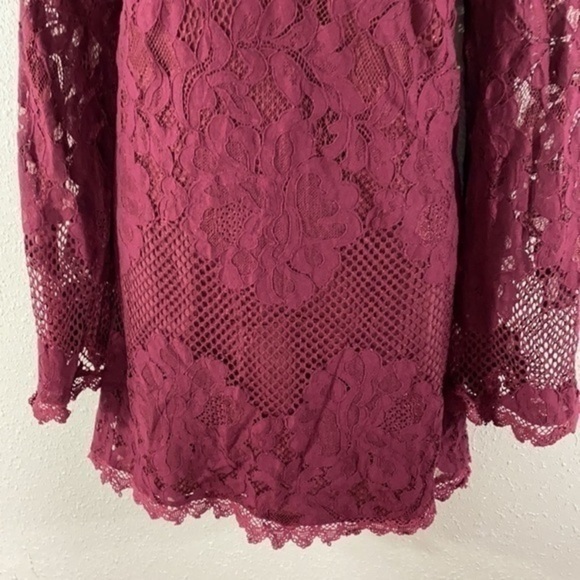 Lulu’s Can't Forget You Burgundy Lace Bell Sleeve Shift Dress - Picture 5 of 14